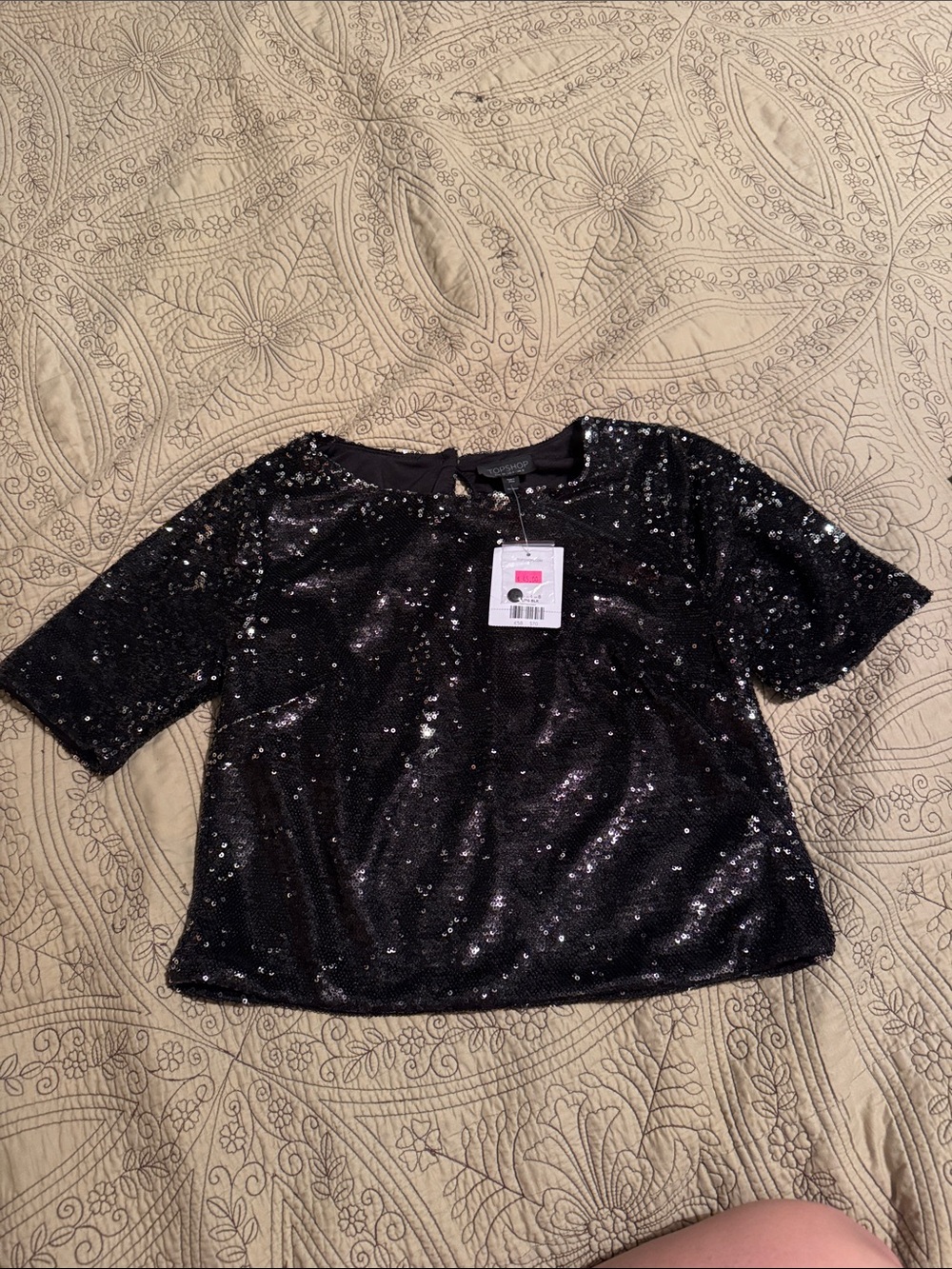 Topshop Black Sequin Party Top